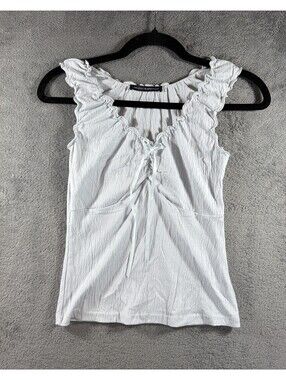 Brandy Melville White Ruffle Sleeve Lace-Up Tank Top